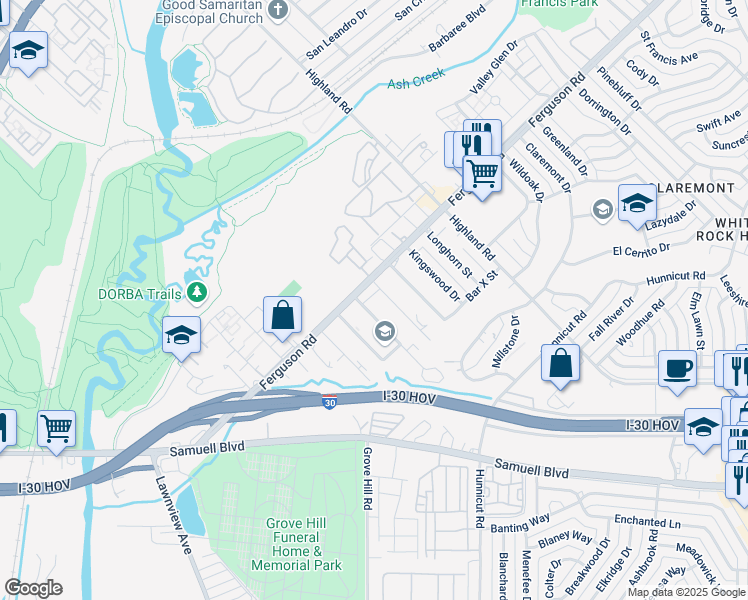 map of restaurants, bars, coffee shops, grocery stores, and more near in Dallas