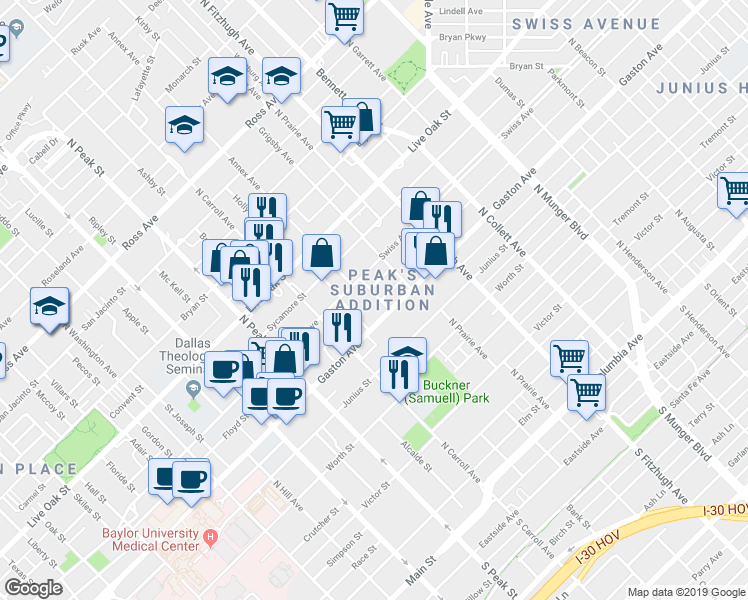 map of restaurants, bars, coffee shops, grocery stores, and more near 1002 Annex Avenue in Dallas