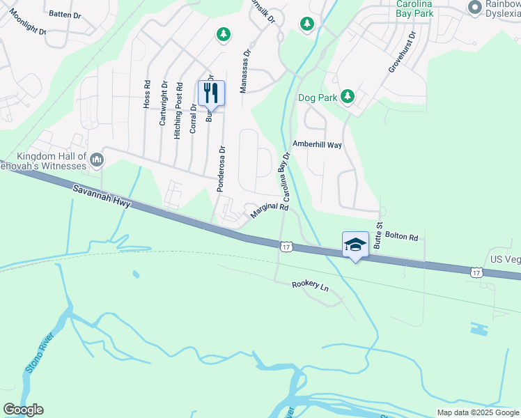 map of restaurants, bars, coffee shops, grocery stores, and more near Marginal Road in Charleston