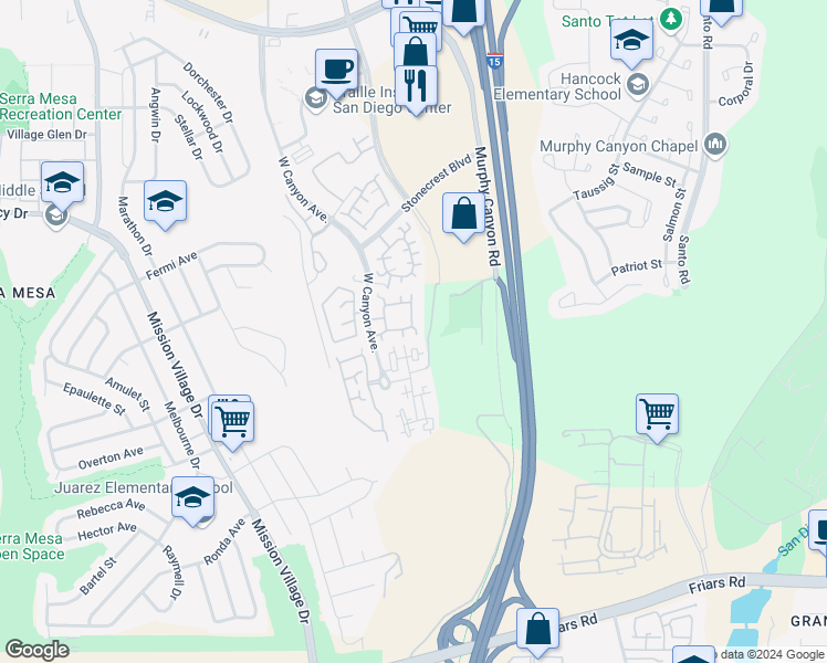 map of restaurants, bars, coffee shops, grocery stores, and more near 2861 West Canyon Avenue in San Diego
