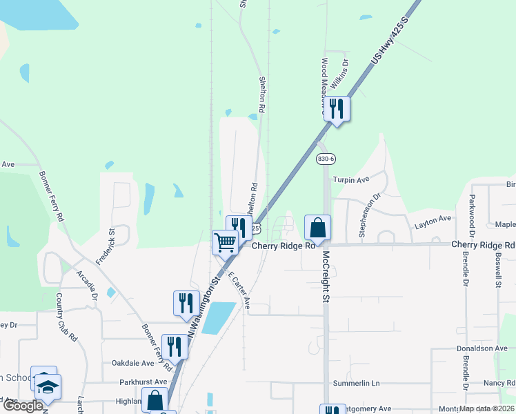 map of restaurants, bars, coffee shops, grocery stores, and more near 10640 Shelton Road in Bastrop