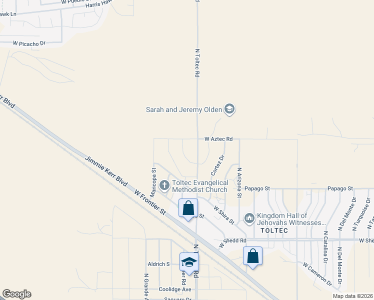 map of restaurants, bars, coffee shops, grocery stores, and more near 4445 North Maverick Drive in Eloy