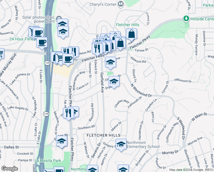 map of restaurants, bars, coffee shops, grocery stores, and more near in El Cajon
