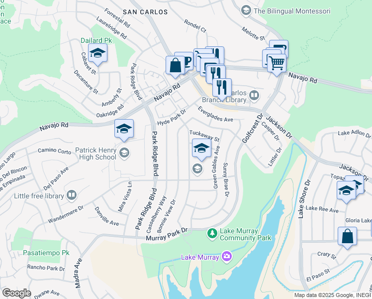 map of restaurants, bars, coffee shops, grocery stores, and more near 6752 Belle Glade Avenue in San Diego