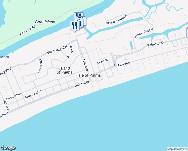 map of restaurants, bars, coffee shops, grocery stores, and more near in Isle of Palms