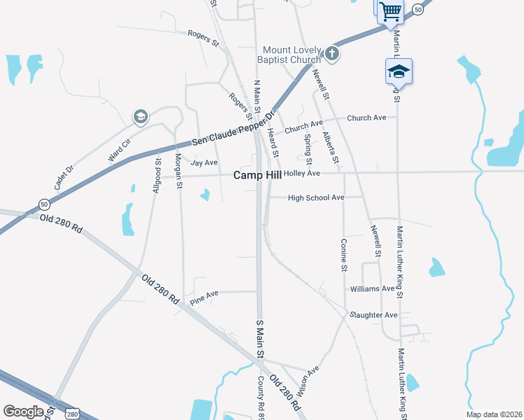 map of restaurants, bars, coffee shops, grocery stores, and more near Slaughter Avenue in Camp Hill