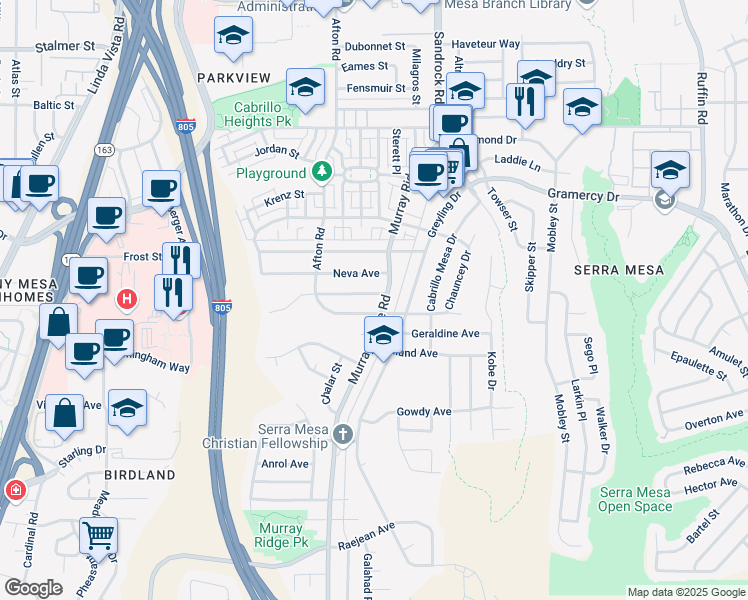 map of restaurants, bars, coffee shops, grocery stores, and more near 8662 Onalaska Avenue in San Diego