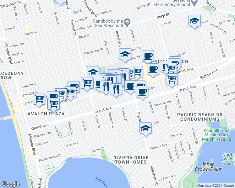 map of restaurants, bars, coffee shops, grocery stores, and more near 4474 Haines Street in San Diego