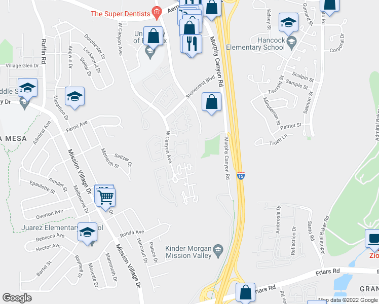 map of restaurants, bars, coffee shops, grocery stores, and more near 2861 West Canyon Avenue in San Diego