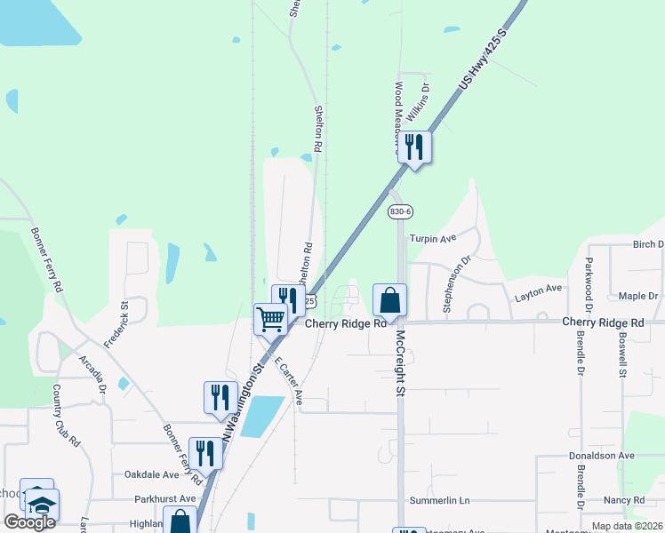map of restaurants, bars, coffee shops, grocery stores, and more near 10199-10285 Crossett Road in Bastrop