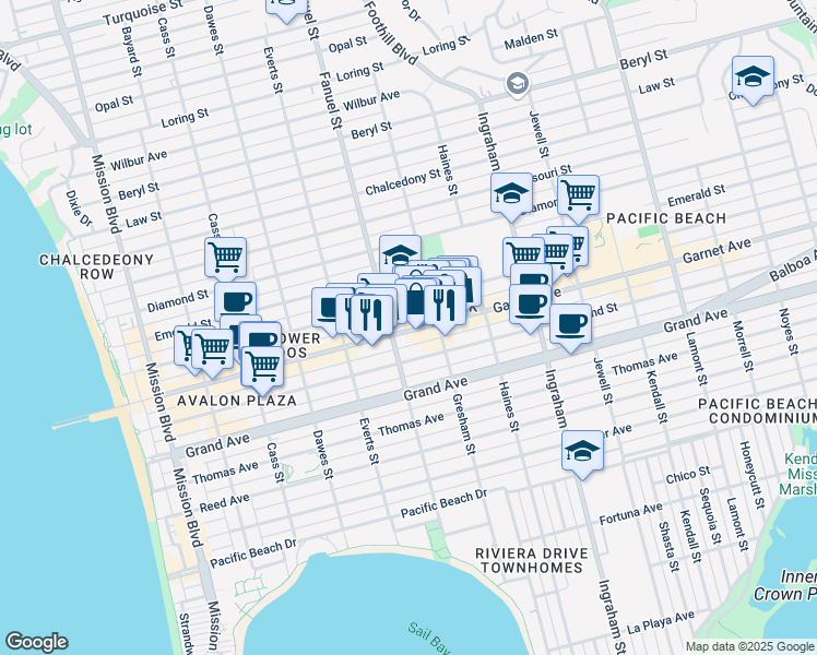 map of restaurants, bars, coffee shops, grocery stores, and more near 1339 Garnet Avenue in San Diego