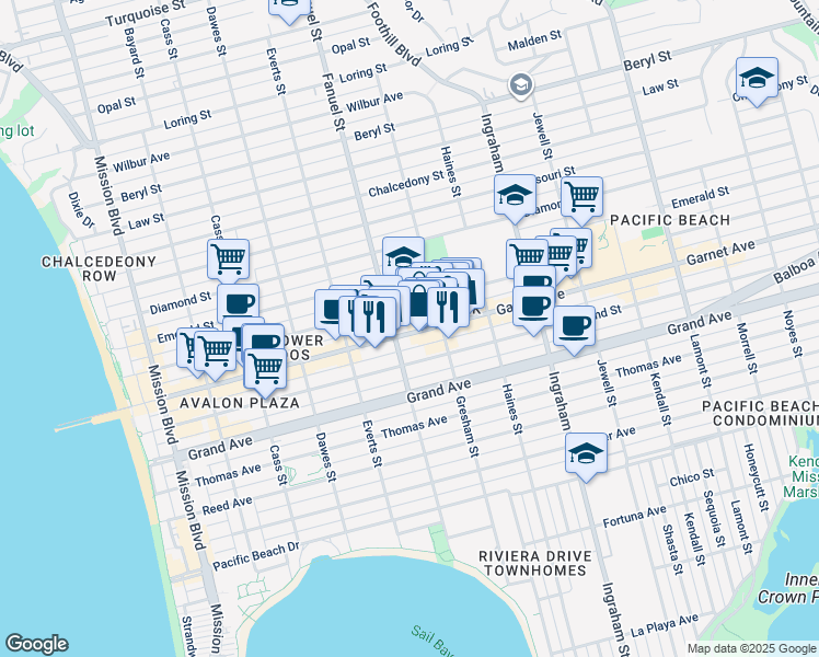 map of restaurants, bars, coffee shops, grocery stores, and more near 1339 Garnet Avenue in San Diego