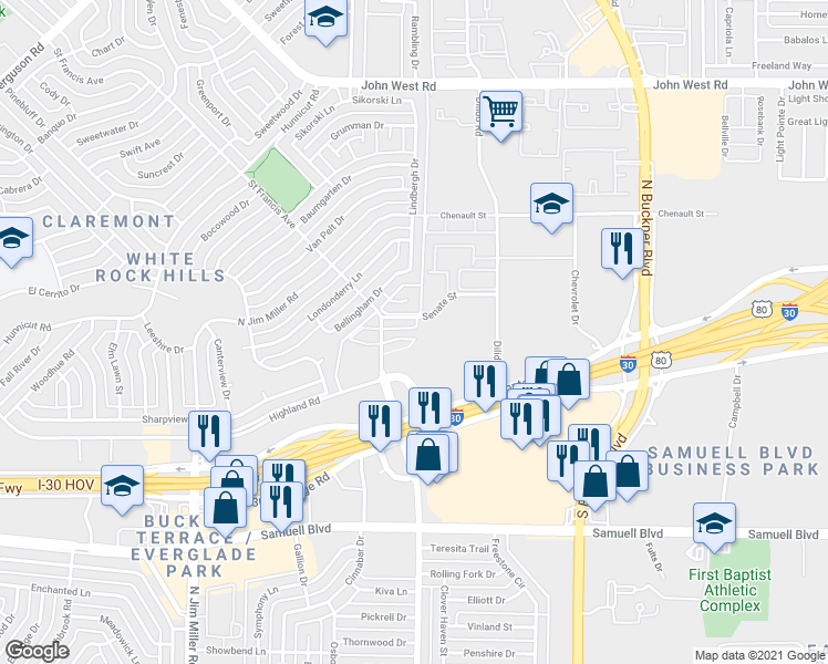 map of restaurants, bars, coffee shops, grocery stores, and more near 8845 Saint Thomas Circle in Dallas