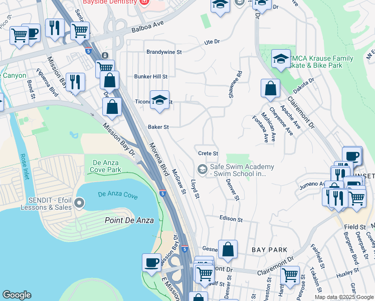 map of restaurants, bars, coffee shops, grocery stores, and more near 3305 Lloyd Street in San Diego