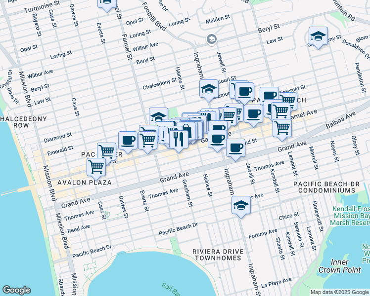 map of restaurants, bars, coffee shops, grocery stores, and more near 4474 Haines Street in San Diego