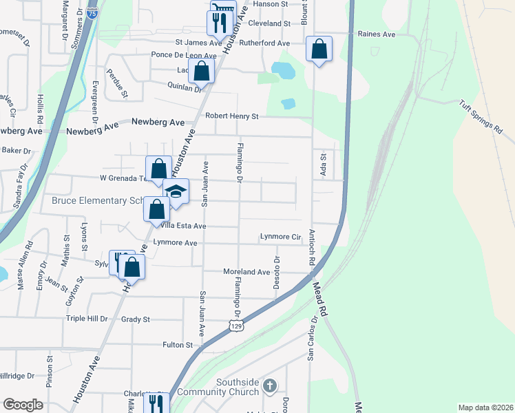map of restaurants, bars, coffee shops, grocery stores, and more near 574 Ormond Terrace in Macon