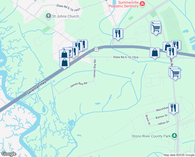 map of restaurants, bars, coffee shops, grocery stores, and more near 3827 James Bay Road in Johns Island
