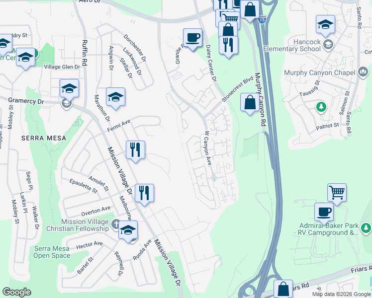 map of restaurants, bars, coffee shops, grocery stores, and more near 2884 West Canyon Avenue in San Diego