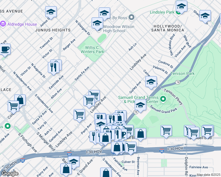 map of restaurants, bars, coffee shops, grocery stores, and more near 716 Grandview Avenue in Dallas