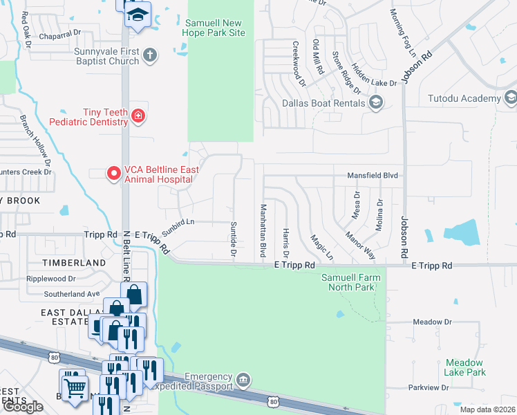 map of restaurants, bars, coffee shops, grocery stores, and more near 219 Manhattan Boulevard in Sunnyvale