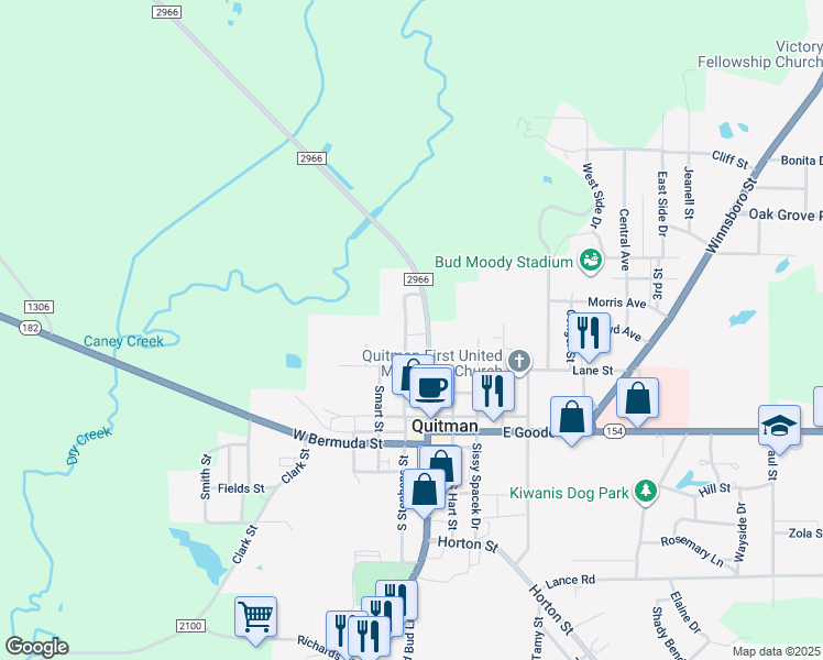 map of restaurants, bars, coffee shops, grocery stores, and more near 413 Stephens Street in Quitman