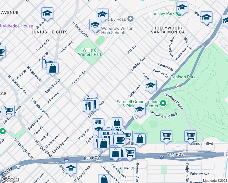 map of restaurants, bars, coffee shops, grocery stores, and more near 816 Mount Auburn Avenue in Dallas