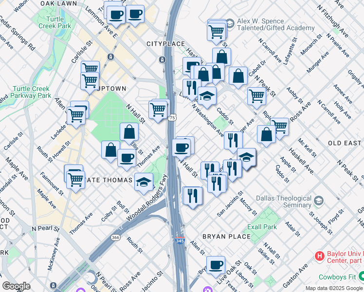 map of restaurants, bars, coffee shops, grocery stores, and more near 19 McCoy Place in Dallas