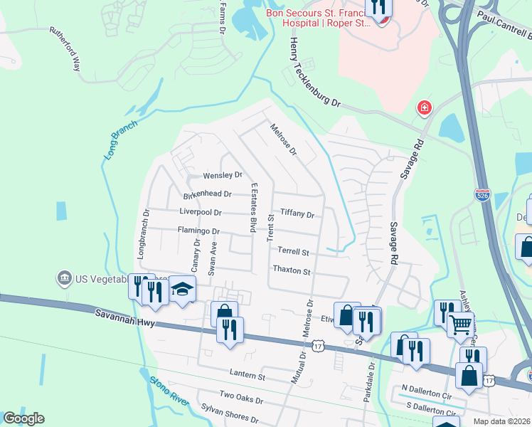 map of restaurants, bars, coffee shops, grocery stores, and more near 847 Trent Street in Charleston
