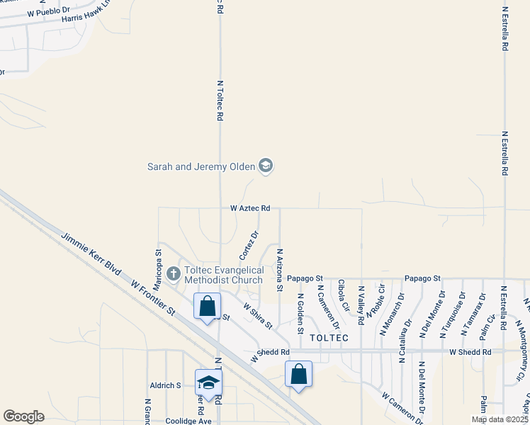 map of restaurants, bars, coffee shops, grocery stores, and more near 4445 Cortez Drive in Eloy