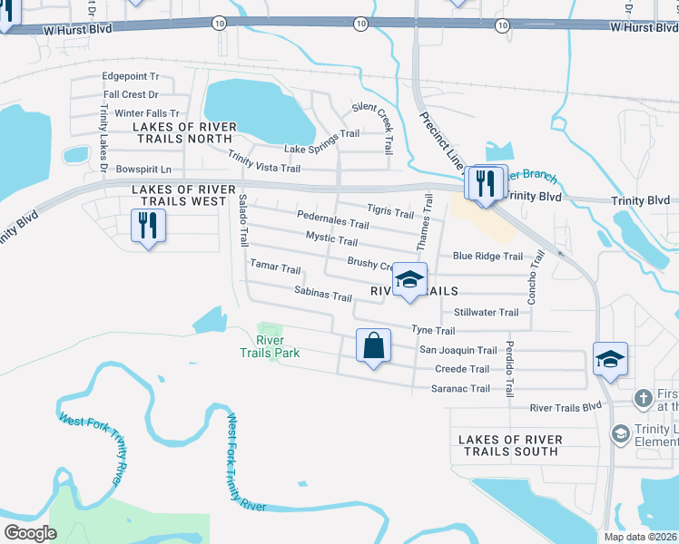 map of restaurants, bars, coffee shops, grocery stores, and more near 8704 Elbe Trail in Fort Worth
