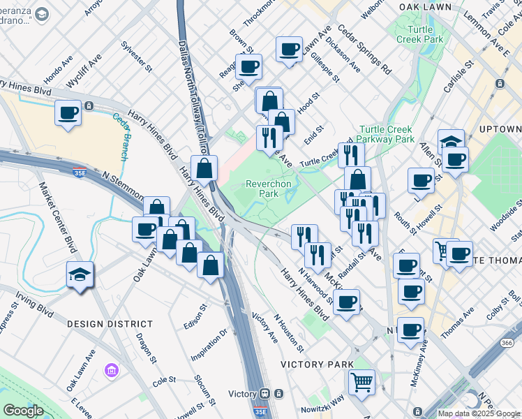 map of restaurants, bars, coffee shops, grocery stores, and more near 3600 Henson Street in Dallas
