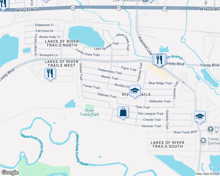 map of restaurants, bars, coffee shops, grocery stores, and more near 8704 Elbe Trail in Fort Worth