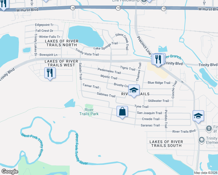 map of restaurants, bars, coffee shops, grocery stores, and more near 8704 Elbe Trail in Fort Worth