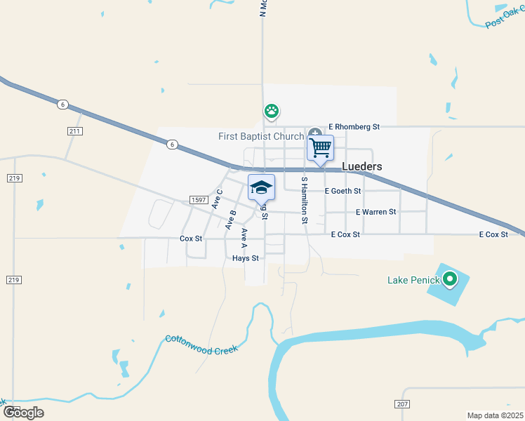 map of restaurants, bars, coffee shops, grocery stores, and more near 334 South McHarg Street in Lueders