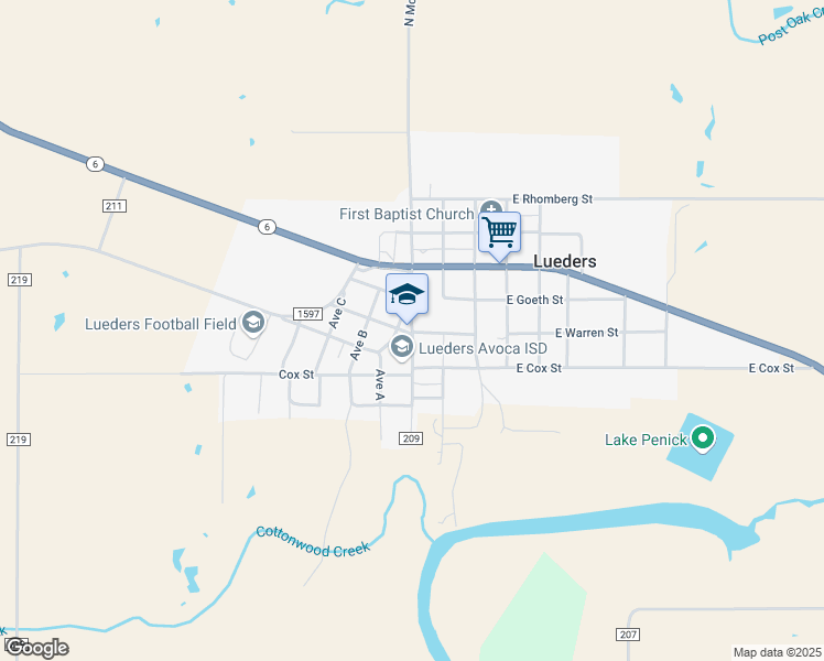 map of restaurants, bars, coffee shops, grocery stores, and more near 334 South McHarg Street in Lueders