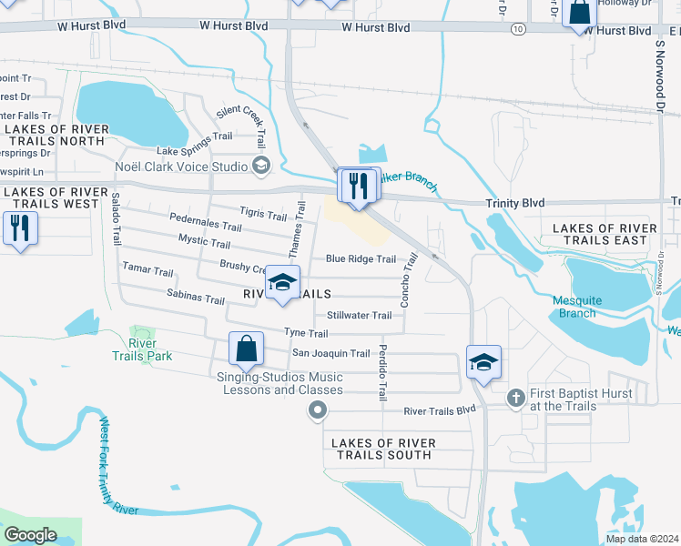 map of restaurants, bars, coffee shops, grocery stores, and more near 9033 Brushy Creek Trail in Fort Worth