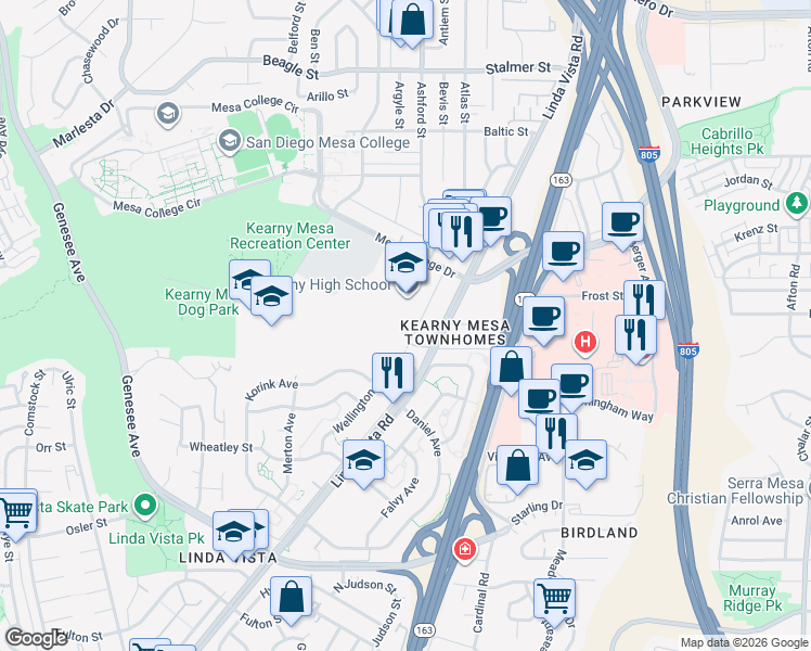 map of restaurants, bars, coffee shops, grocery stores, and more near 2966-7658 Wellington St in San Diego