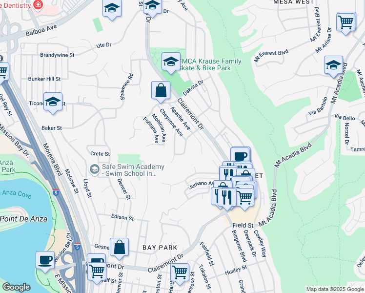 map of restaurants, bars, coffee shops, grocery stores, and more near 4642 Blackfoot Avenue in San Diego