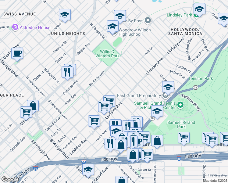 map of restaurants, bars, coffee shops, grocery stores, and more near 616 Parkview Avenue in Dallas