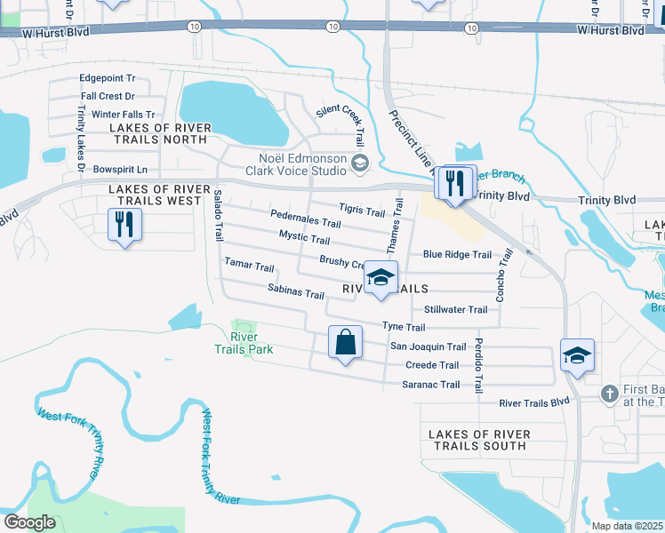 map of restaurants, bars, coffee shops, grocery stores, and more near 8733 Elbe Trail in Fort Worth