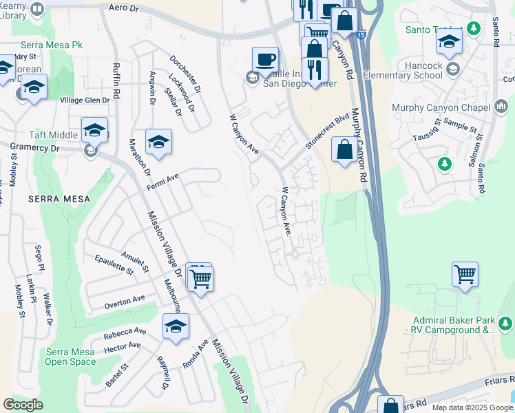 map of restaurants, bars, coffee shops, grocery stores, and more near 2884 West Canyon Avenue in San Diego