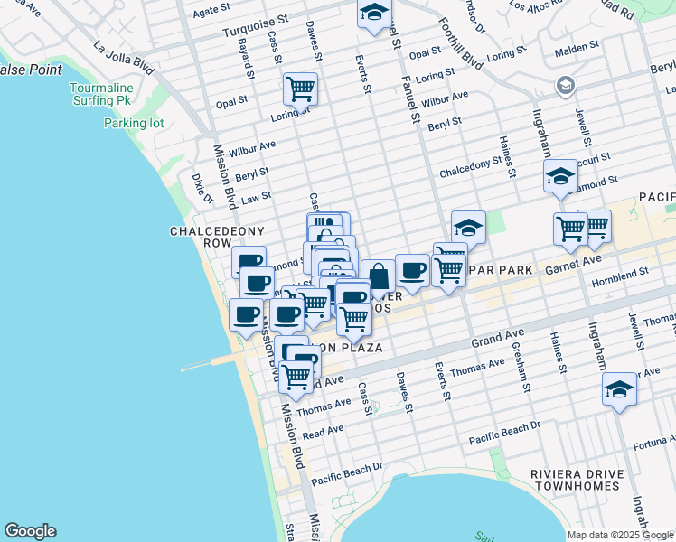 map of restaurants, bars, coffee shops, grocery stores, and more near in San Diego