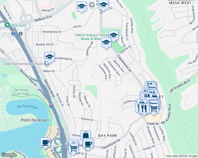 map of restaurants, bars, coffee shops, grocery stores, and more near 4235 Blackfoot Avenue in San Diego