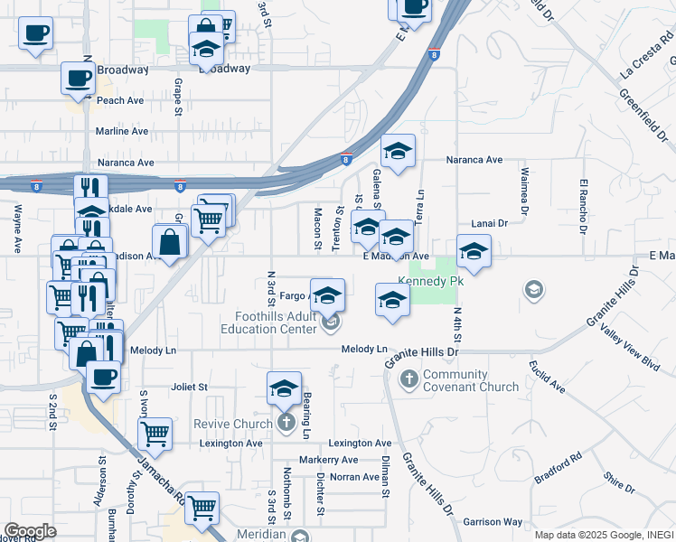 map of restaurants, bars, coffee shops, grocery stores, and more near 1578 Fargo Avenue in El Cajon