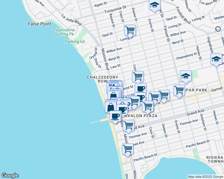 map of restaurants, bars, coffee shops, grocery stores, and more near in San Diego