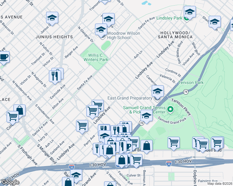 map of restaurants, bars, coffee shops, grocery stores, and more near 716 Grandview Avenue in Dallas