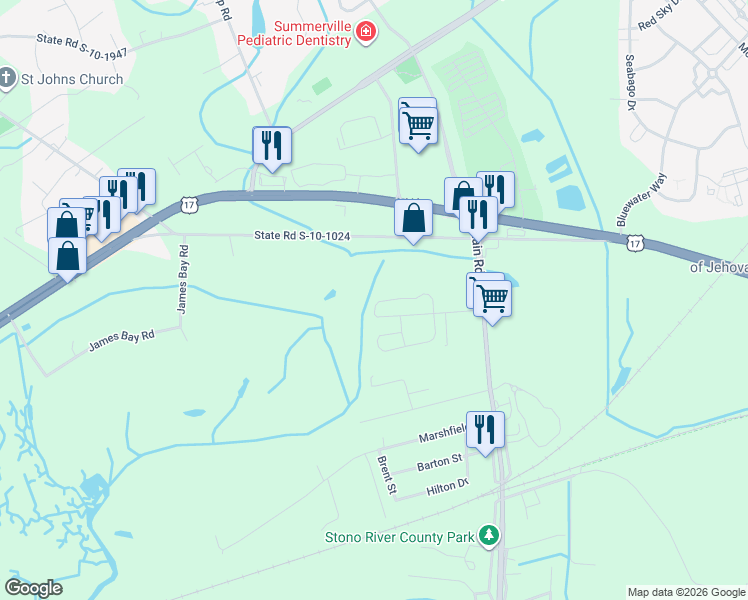 map of restaurants, bars, coffee shops, grocery stores, and more near 570 McLernon Trace in Johns Island