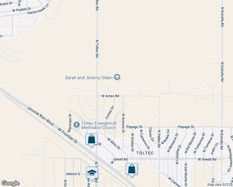 map of restaurants, bars, coffee shops, grocery stores, and more near 4445 Cortez Drive in Eloy
