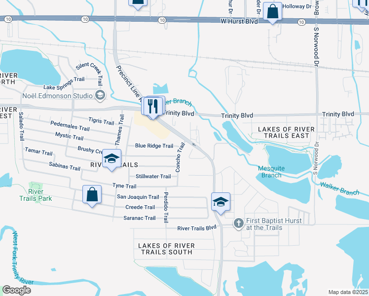 map of restaurants, bars, coffee shops, grocery stores, and more near 2861 Harvard Court in Fort Worth