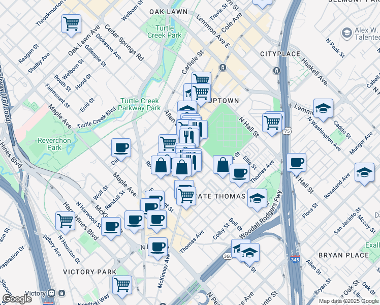 map of restaurants, bars, coffee shops, grocery stores, and more near in Dallas